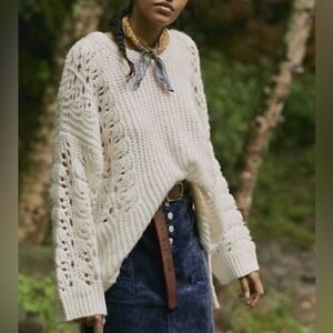 Anthropologie Pilcro Devenne Pointelle Knitted Pullover Sz XS Ivory Sweater